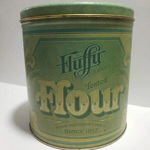 Vintage Fluffy Flour Green Metal Canister Ballonoff Advertising Tin  Made in USA